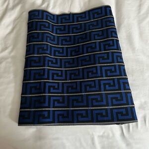 Pleasure Doing Business Blue and Black Geometric Pencil Skirt